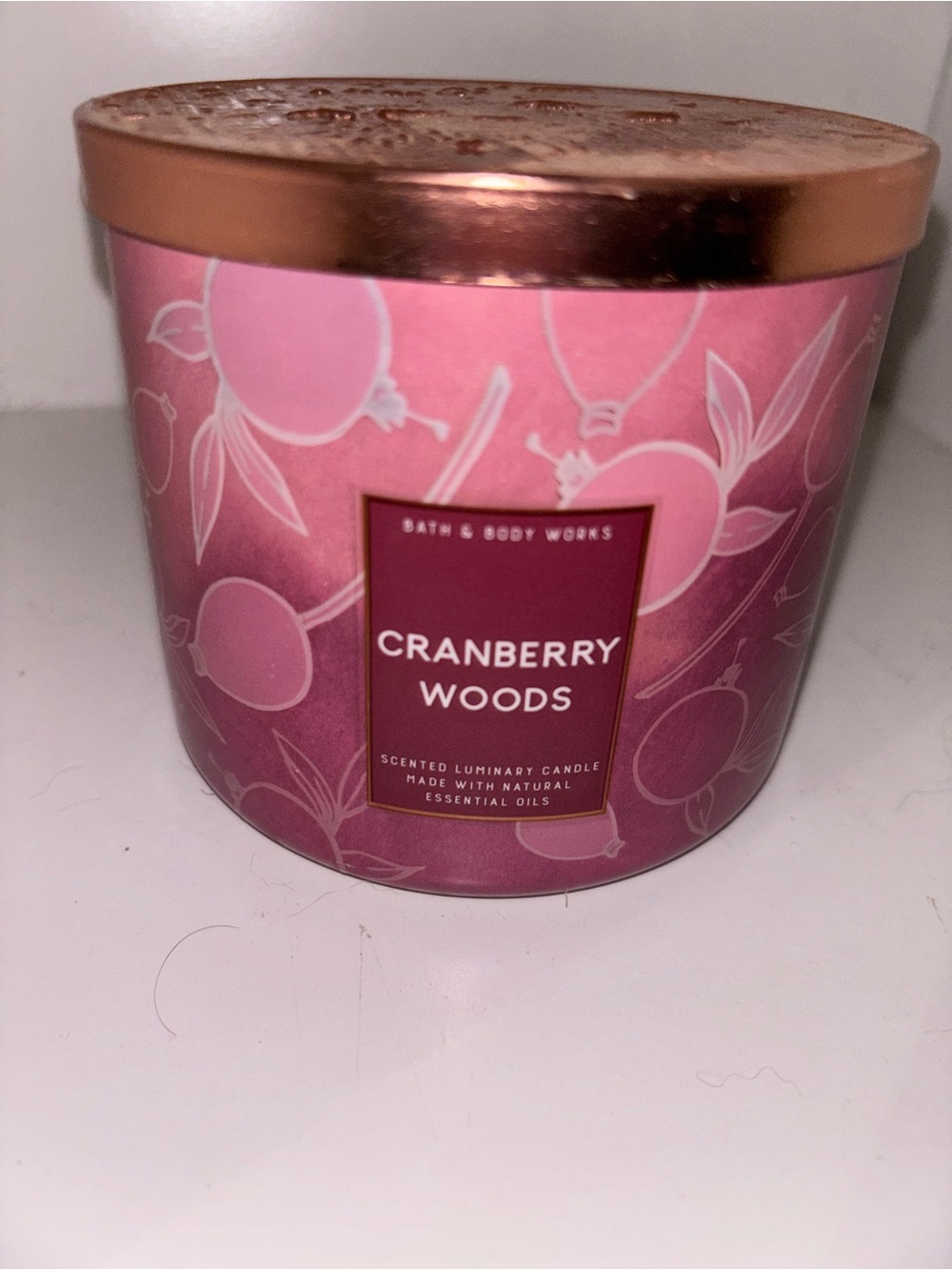 Bath & Body Works Cranberry Woods Candle - Rose Pink with Copper Lid